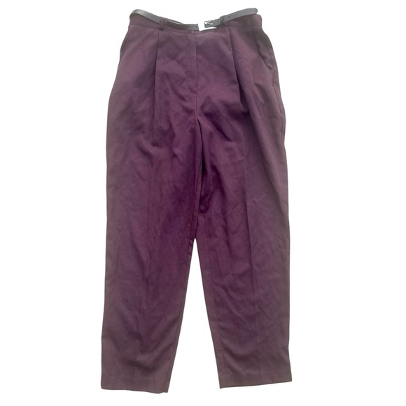Liz Baker Plum High Rise Pleated Belted Mom Pants petite Size 12P 80s 90s - Picture 3 of 5